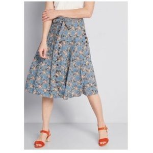 ModCloth Blue Floral Midi Skirt